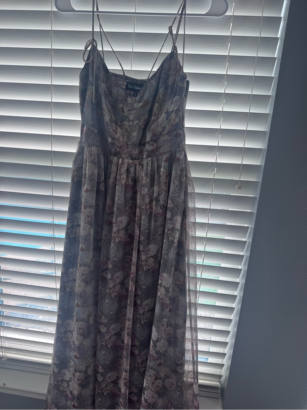 En Saison Dusty Lavender Floral Maxi Dress with Spaghetti Straps